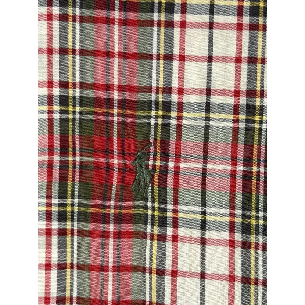 Vintage Ralph Lauren Shirt Red Green Tartan Plaid Button Down Mens Medium Pony